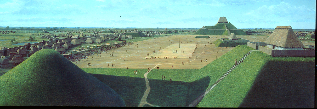Artists rendition of how Cahokia Mounds appeared at its peak