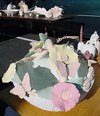 AJ Castelo glazed bisqueware ceramic basket just before firing.  