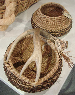 Two Pine Needle Baskets by Carol Wagner.