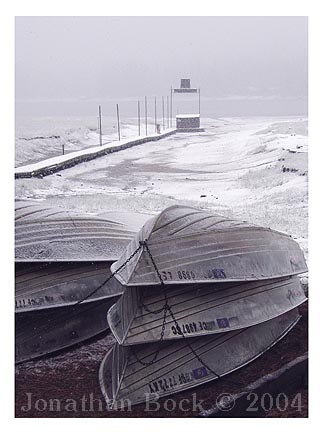Boats at the Forks, Bass Lake, Christmas Day 2003, Photograph by Jonathan Bock
