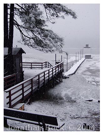 Pier at the Forks, Bass Lake, Christmas Day 2003, Photograph by Jonathan Bock
