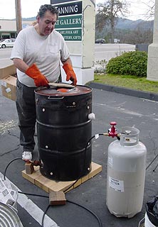 AJ checking the kiln load
